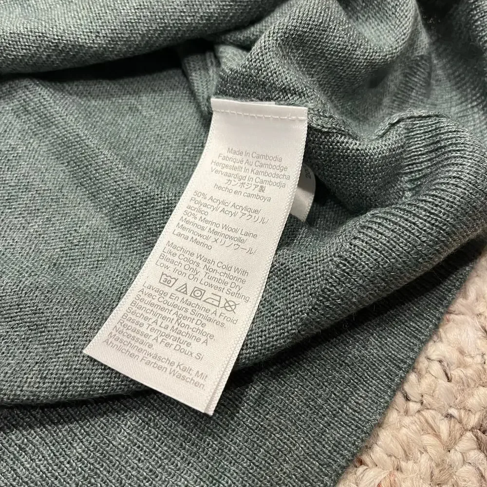 NEW J Crew Merino Wool Blend Crewneck Sweater XL Green Classic Preppy Casual